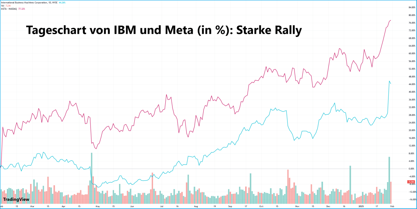 Tageschart von IBM und Meta