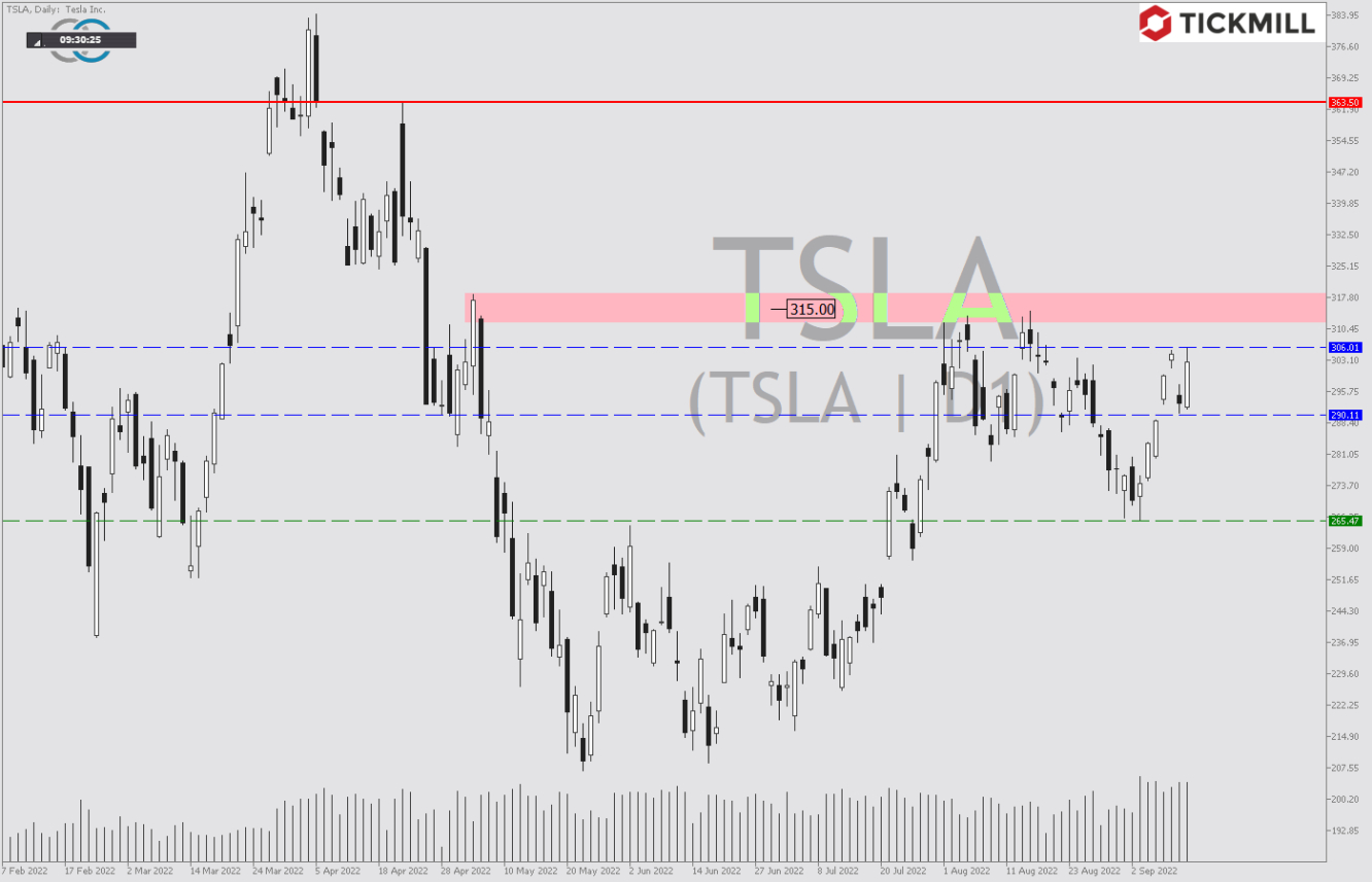 Tickmill-Analyse: Tesla CFD im Tageschart 