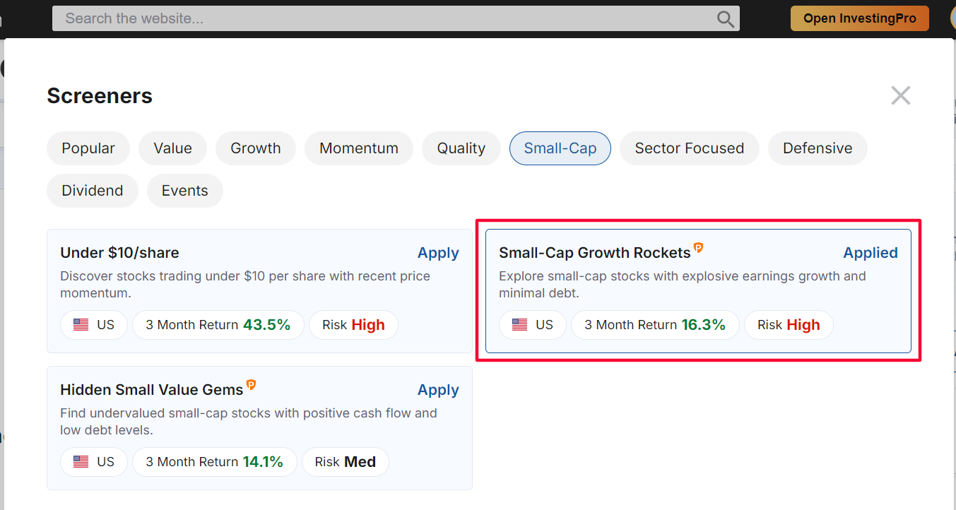 Aktienscreener Small-Cap Growth Rockets