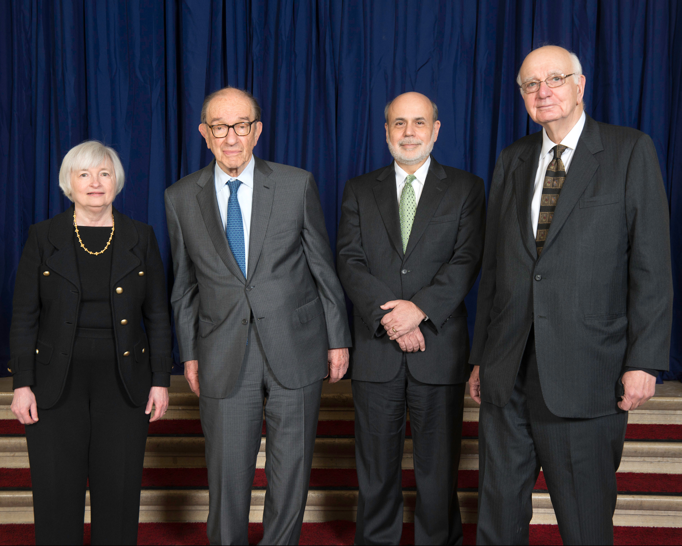 (Von links nach rechts: Janet Yellen, Alan Greenspan, Ben Shalom Bernanke, Paul Volcker)