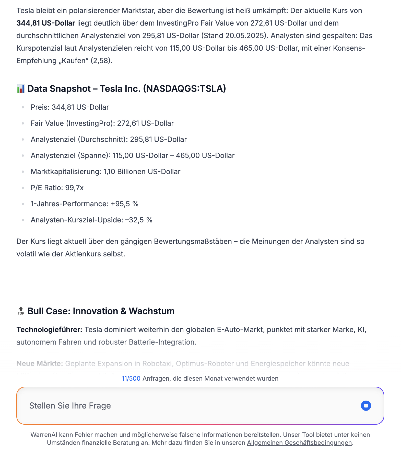 WarrenAI über Tesla