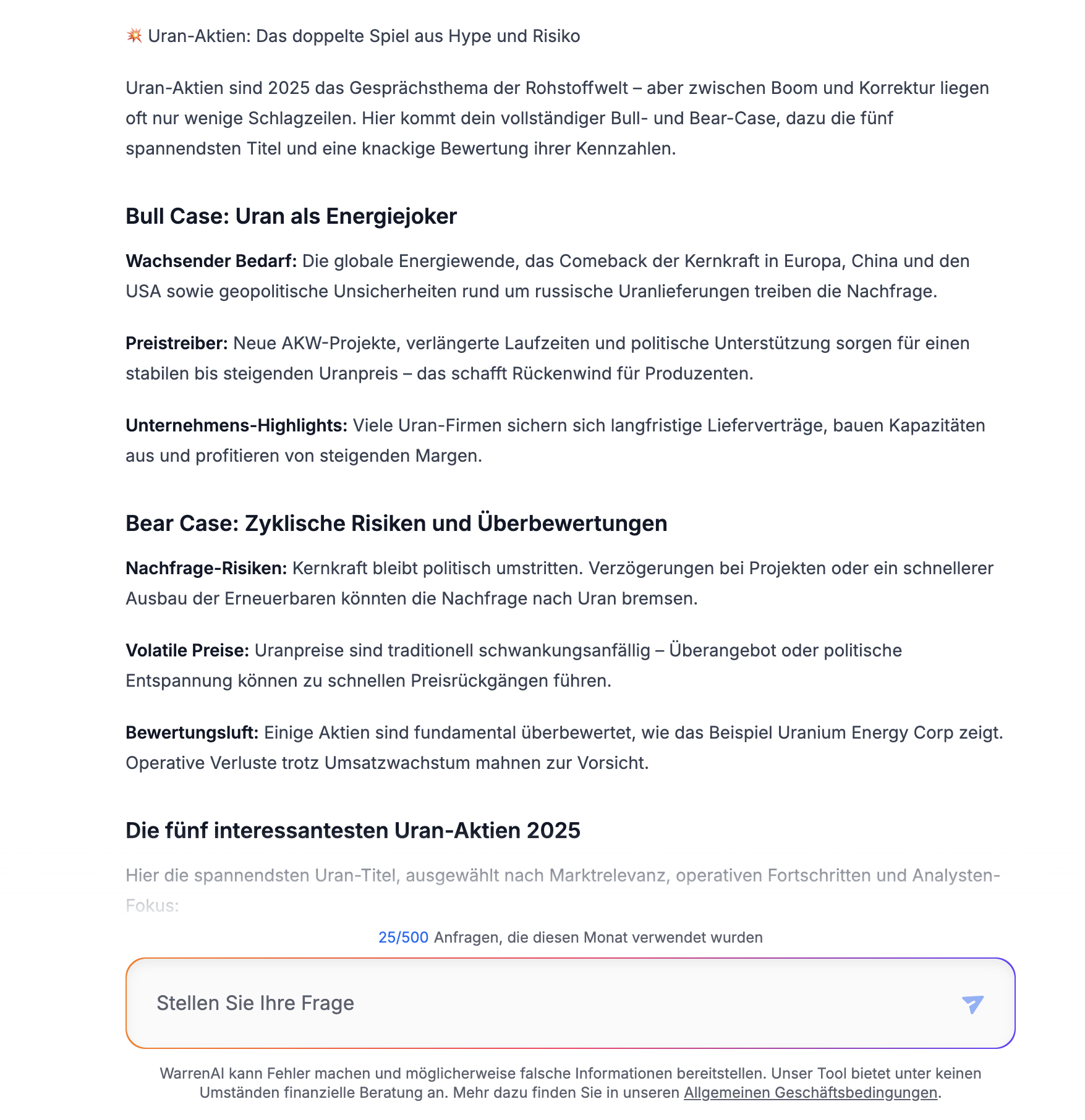 WarrenAI über Uran Aktien