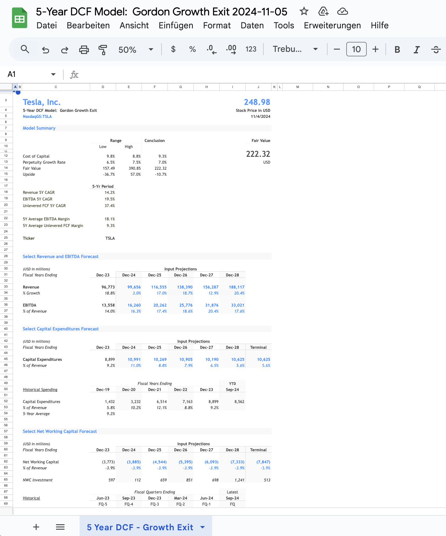 Tesla - DCF in Google Sheets