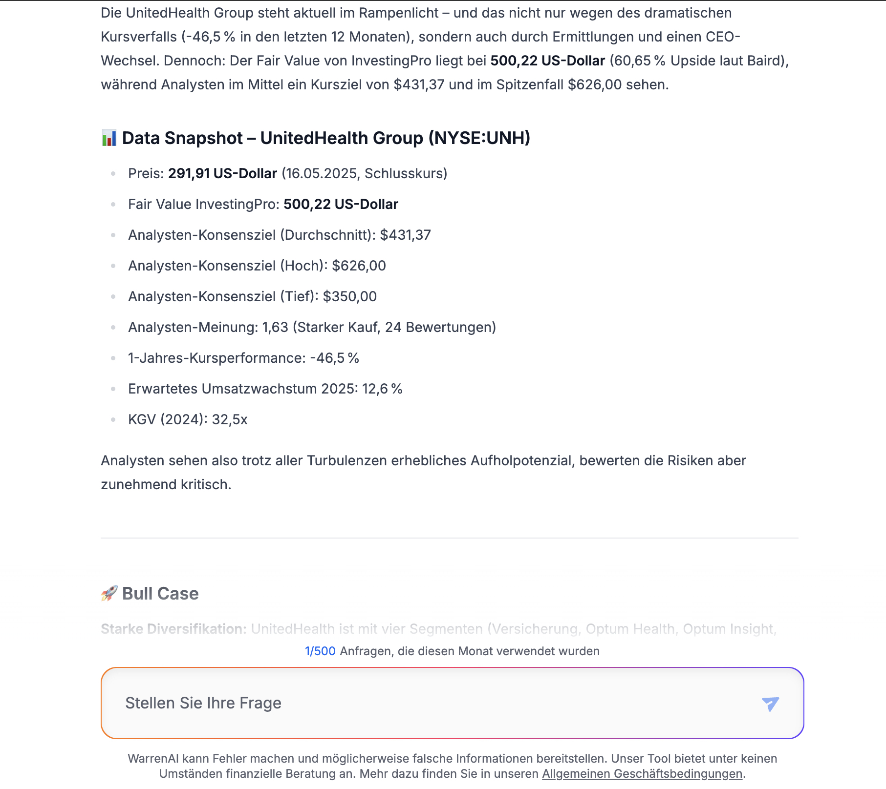 WarrenAI über Unitedhealth 
